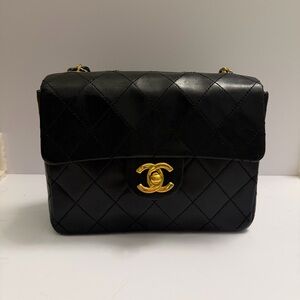 Sold Chanel Vintage Mini Square Black Quilted Crossbody Bag with 24k Ghw